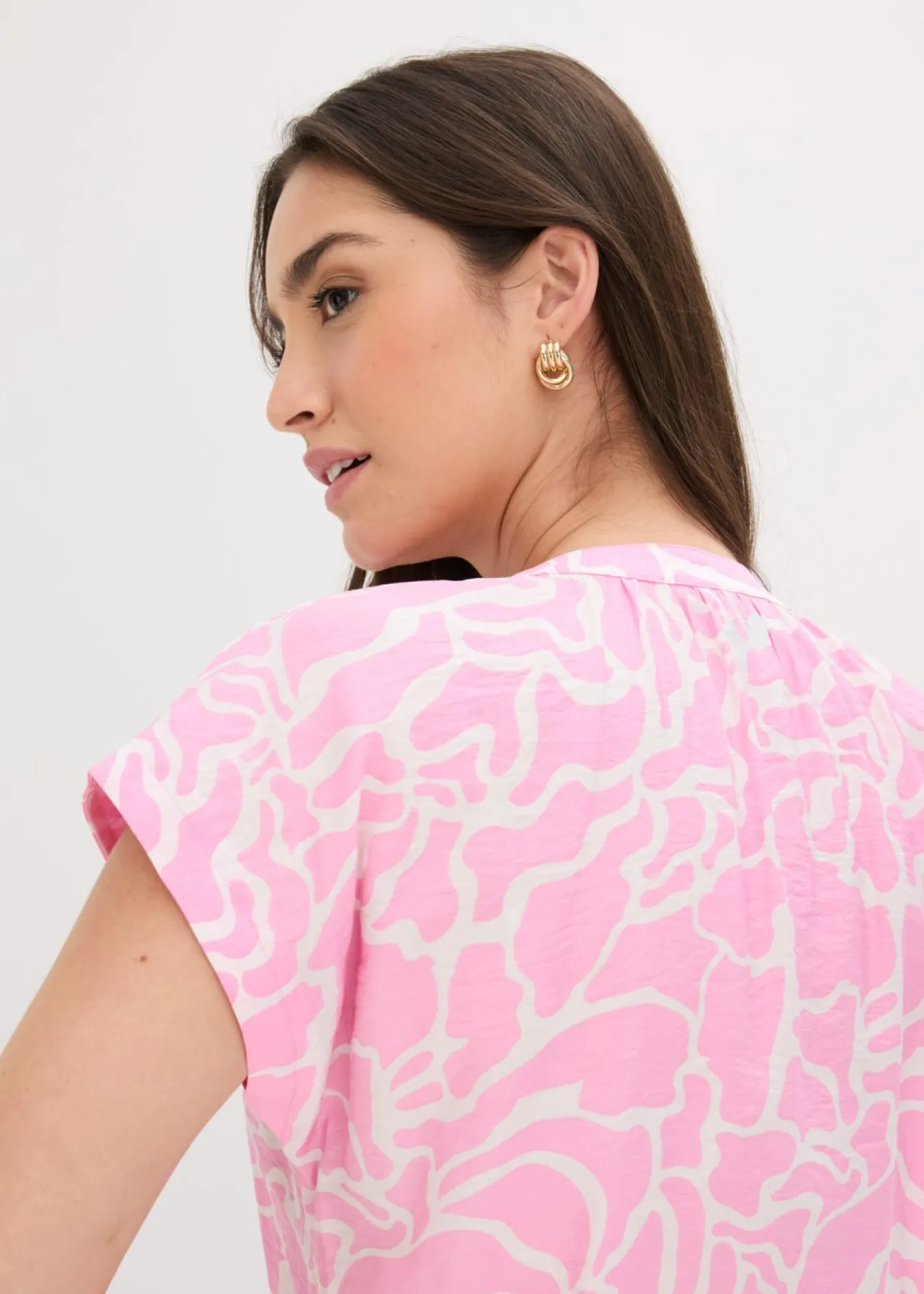 bonprix bonprix Camisas Y Blusas|Novedades>Blusa de túnica estampada Rosa-blanco estampado