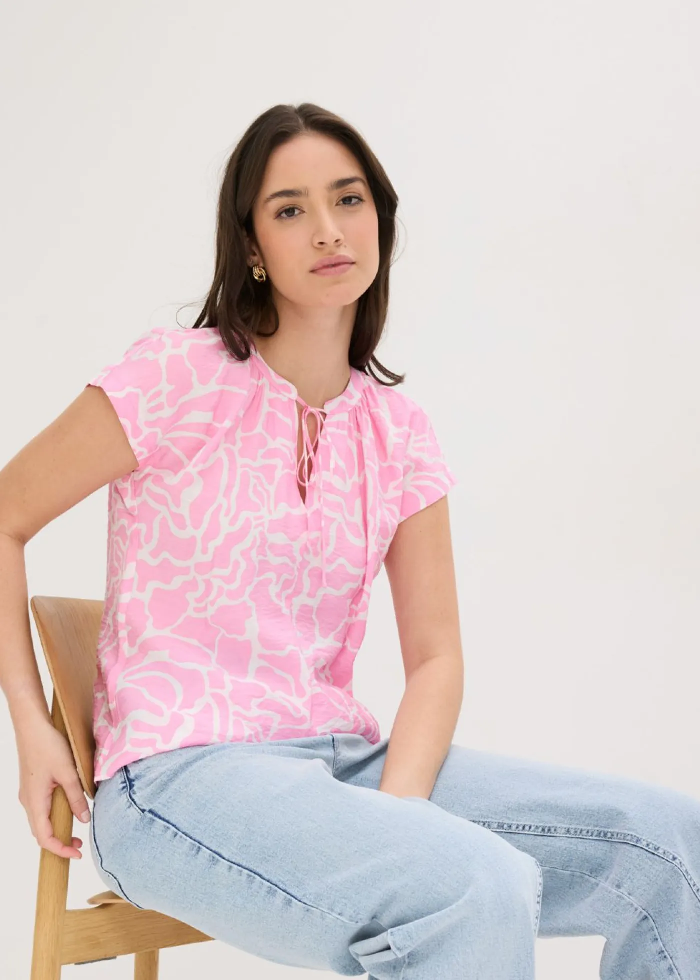 bonprix bonprix Camisas Y Blusas|Novedades>Blusa de túnica estampada Rosa-blanco estampado