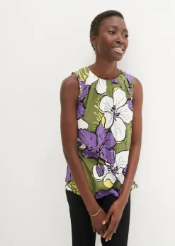 bonprix bonprix Camisas Y Blusas|Camisetas>Blusa de viscosa Lila/caqui oscuro de flores