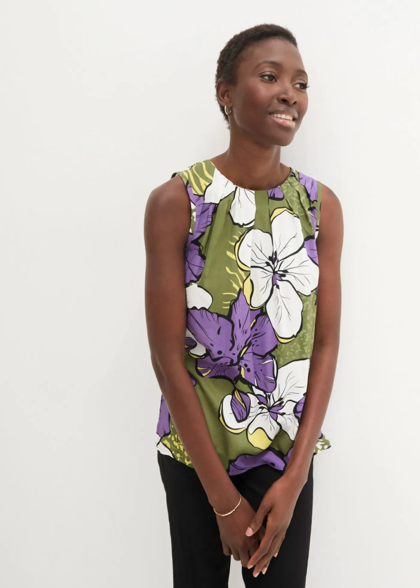 bonprix bonprix Camisas Y Blusas|Camisetas>Blusa de viscosa Lila/caqui oscuro de flores