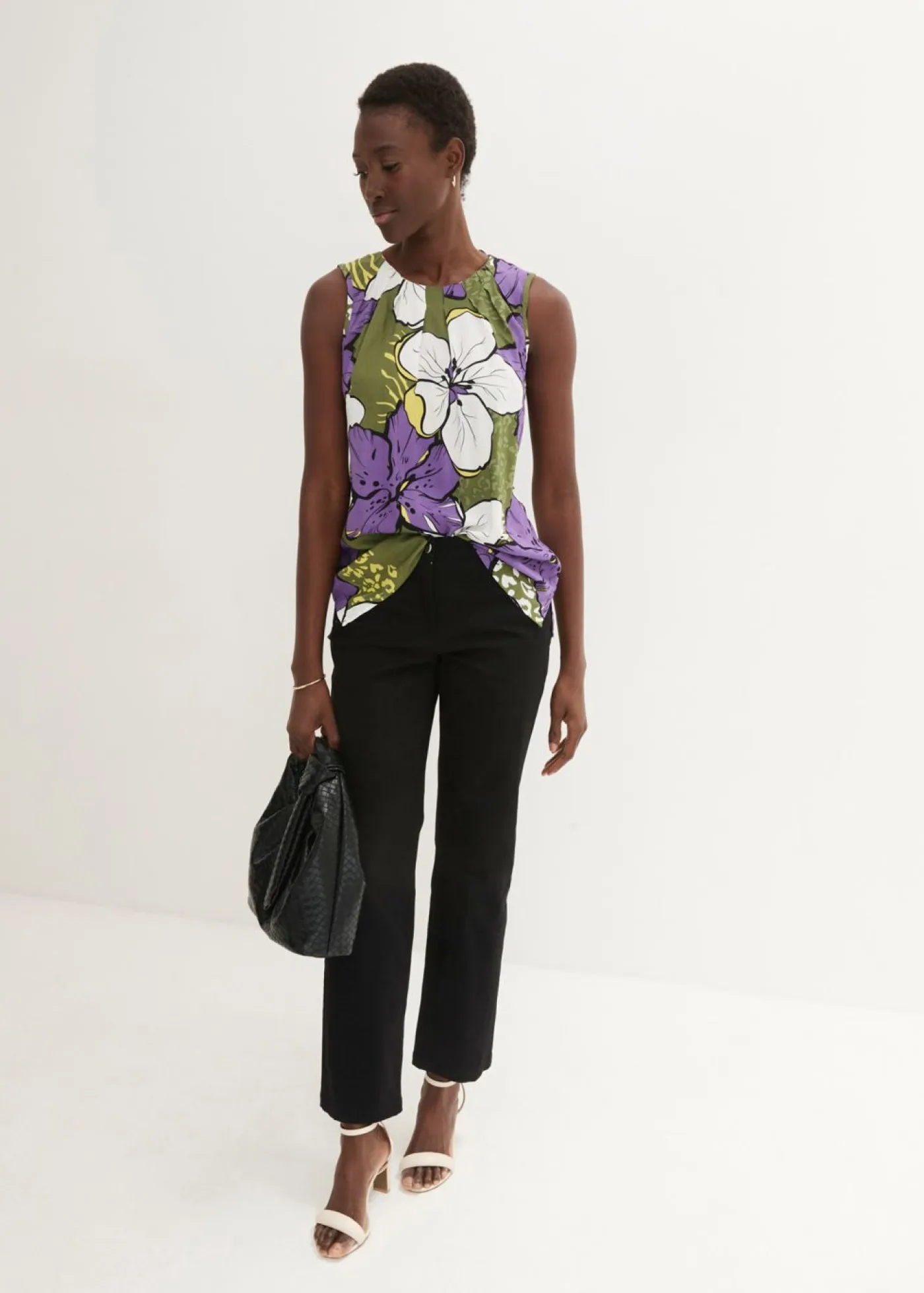 bonprix bonprix Camisas Y Blusas|Camisetas>Blusa de viscosa Lila/caqui oscuro de flores