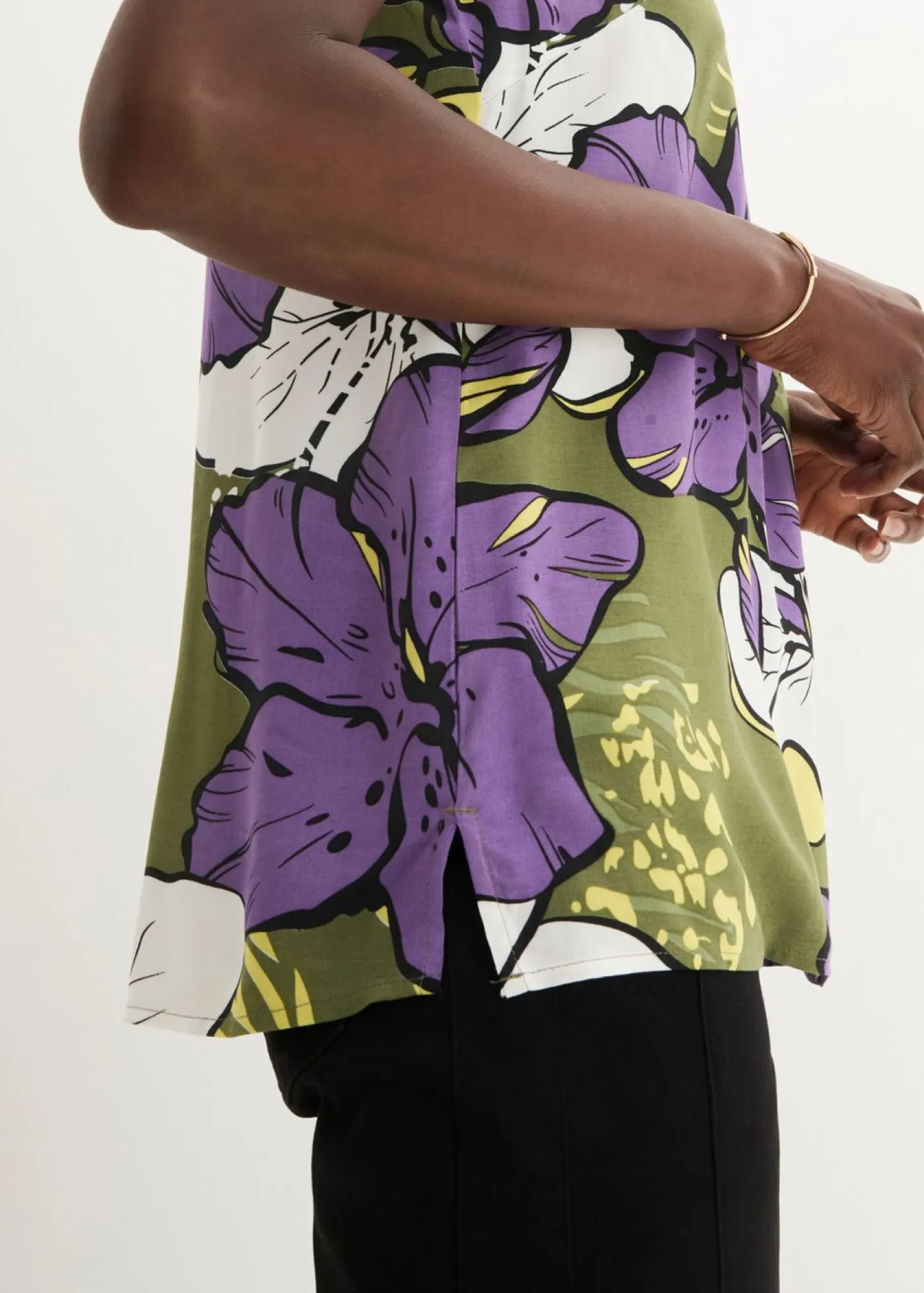 bonprix bonprix Camisas Y Blusas|Camisetas>Blusa de viscosa Lila/caqui oscuro de flores