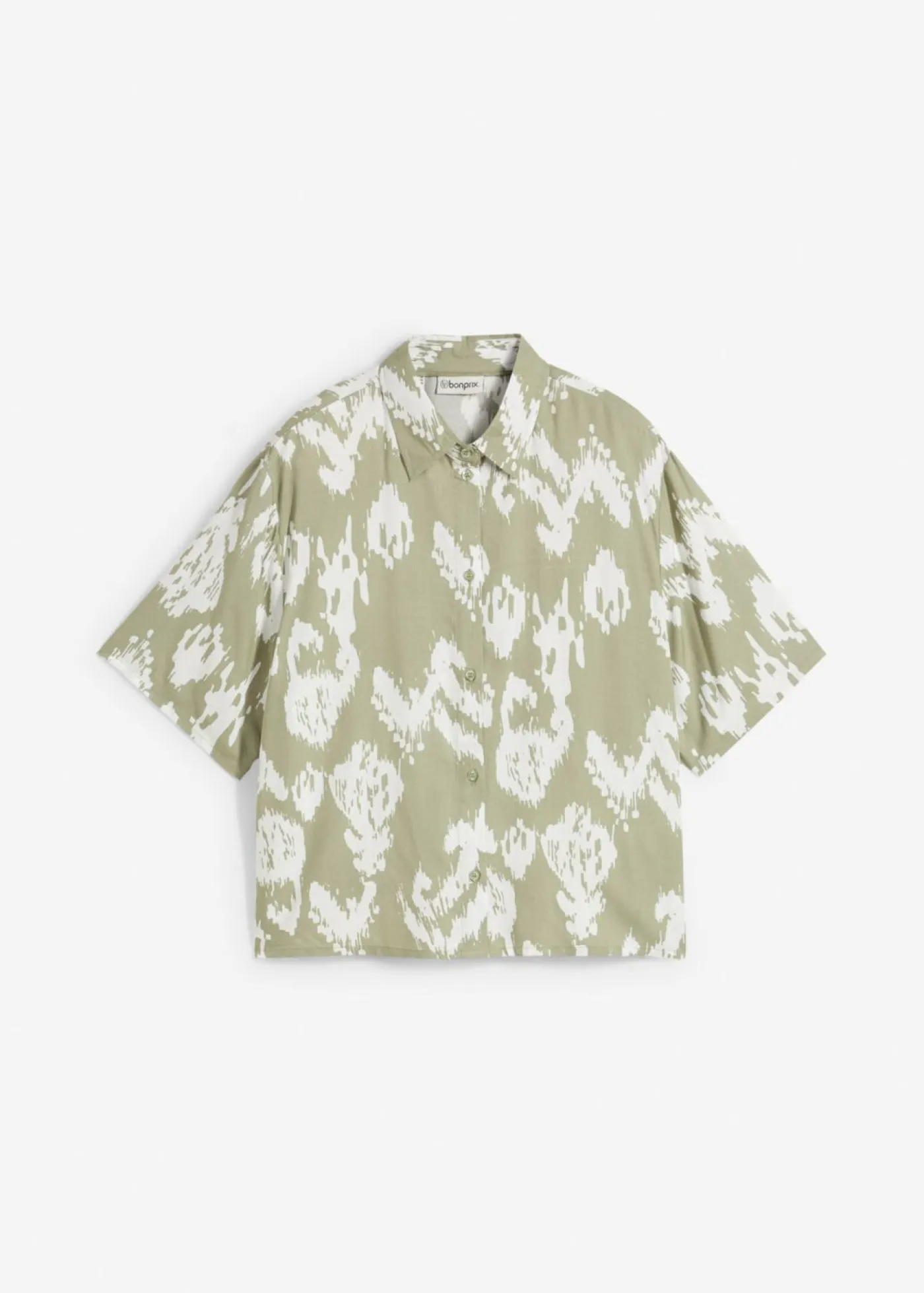 bonprix bonprix Camisas Y Blusas>Blusa de viscosa con estampado étnico verde alga-blanco lana