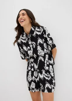 bonprix bonprix Camisas Y Blusas>Blusa de viscosa con estampado étnico Negro-blanco lana