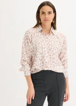 bonprix bonprix Camisas Y Blusas>Blusa de viscosa con mangas tipo murciélago Blanco lana/rosa claro/morado plateado gráfico