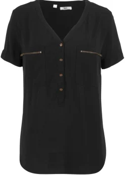 bonprix bonprix Camisas Y Blusas>Blusa de viscosa con manga corta Negro
