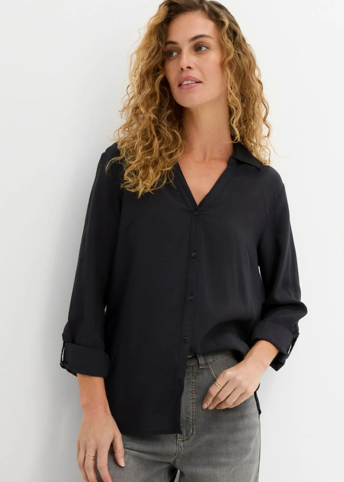 bonprix bonprix Camisas Y Blusas>Blusa de viscosa fluida Negro