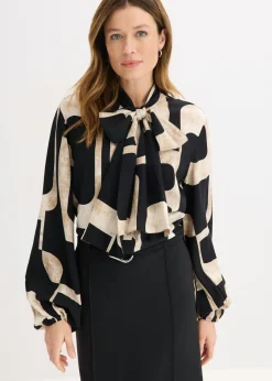 bonprix bonprix Camisas Y Blusas>Blusa de viscosa fluida Negro-crema