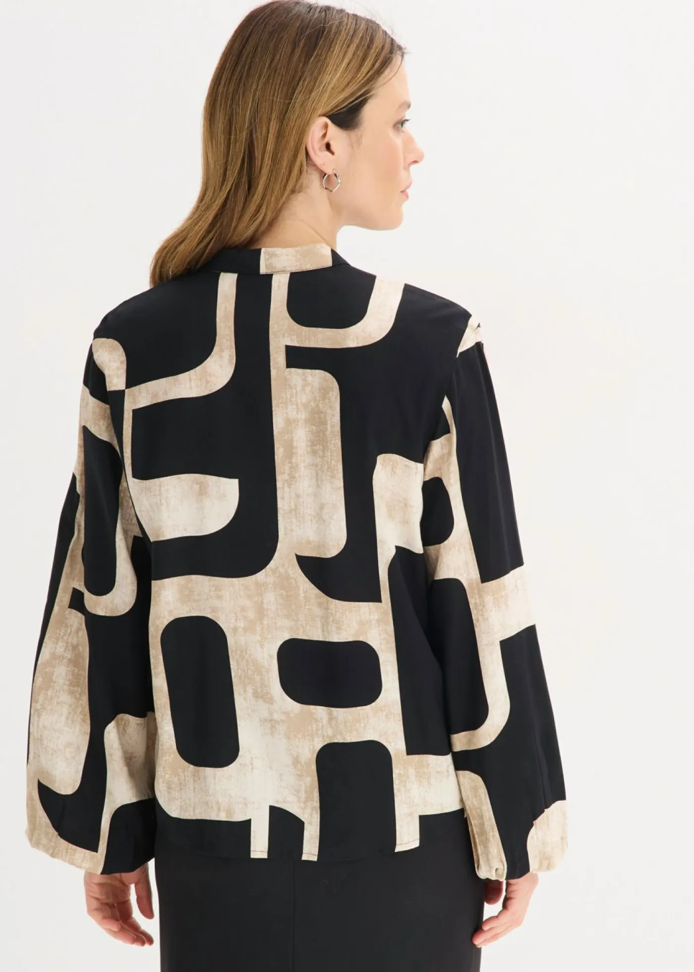 bonprix bonprix Camisas Y Blusas>Blusa de viscosa fluida Negro-crema