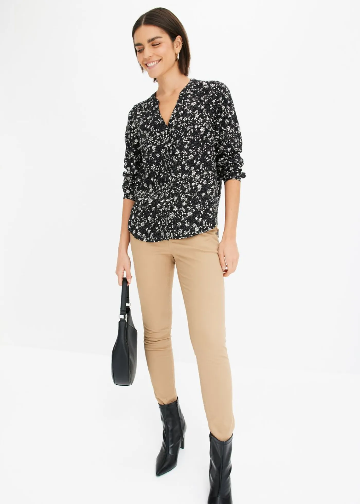 bonprix bonprix Camisas Y Blusas>Blusa de viscosa fluida Negro-blanco lana