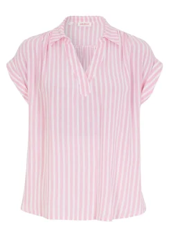 bonprix bonprix Camisas Y Blusas|Novedades>Blusa de viscosa fluida con manga corta rosa/blanco con rayas