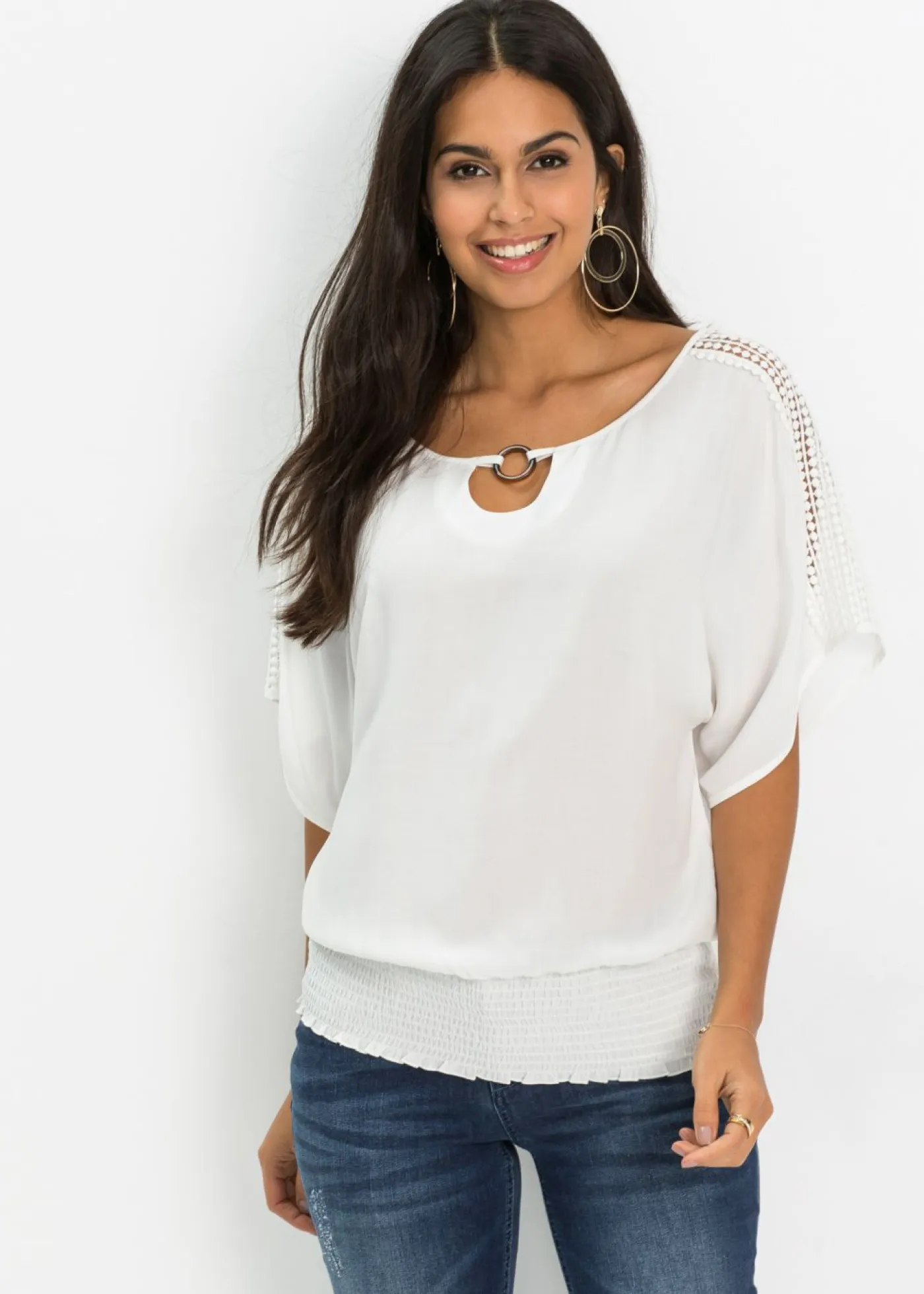 bonprix bonprix Camisas Y Blusas>Blusa de viscosa pura Blanco lana