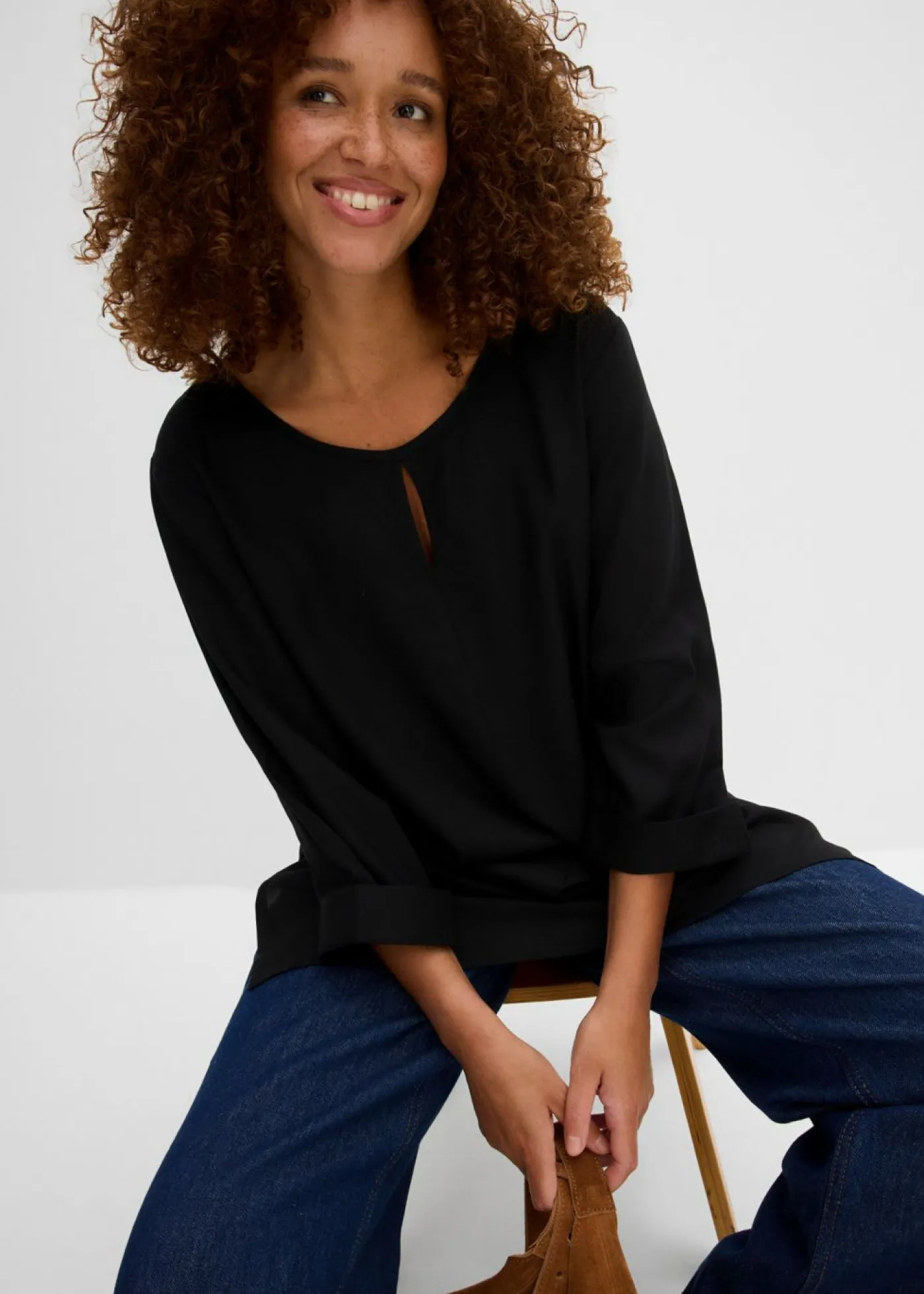 bonprix bonprix Camisas Y Blusas>Blusa de viscosa pura Negro