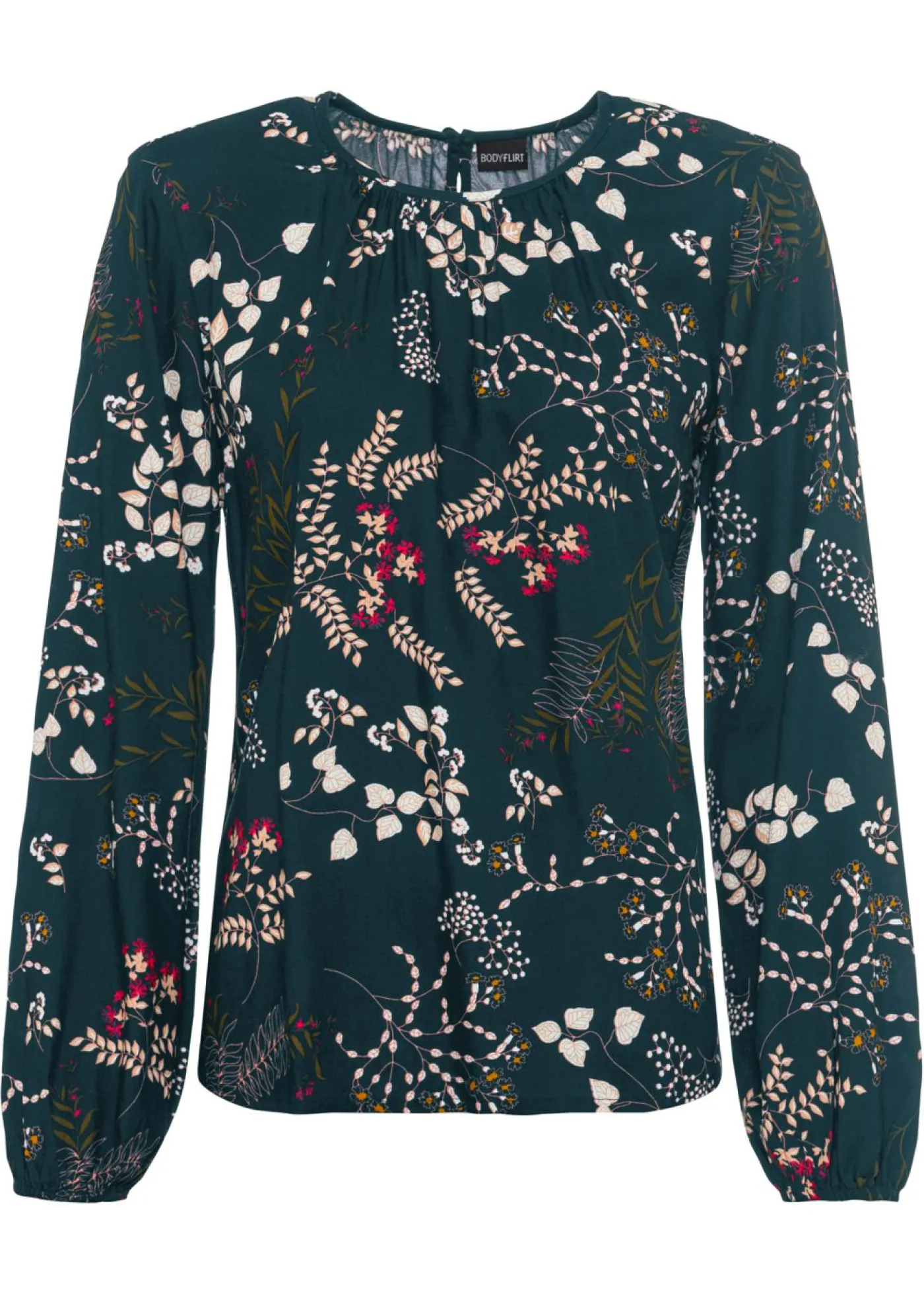 bonprix bonprix Camisas Y Blusas>Blusa de viscosa sostenible verde intenso con flores