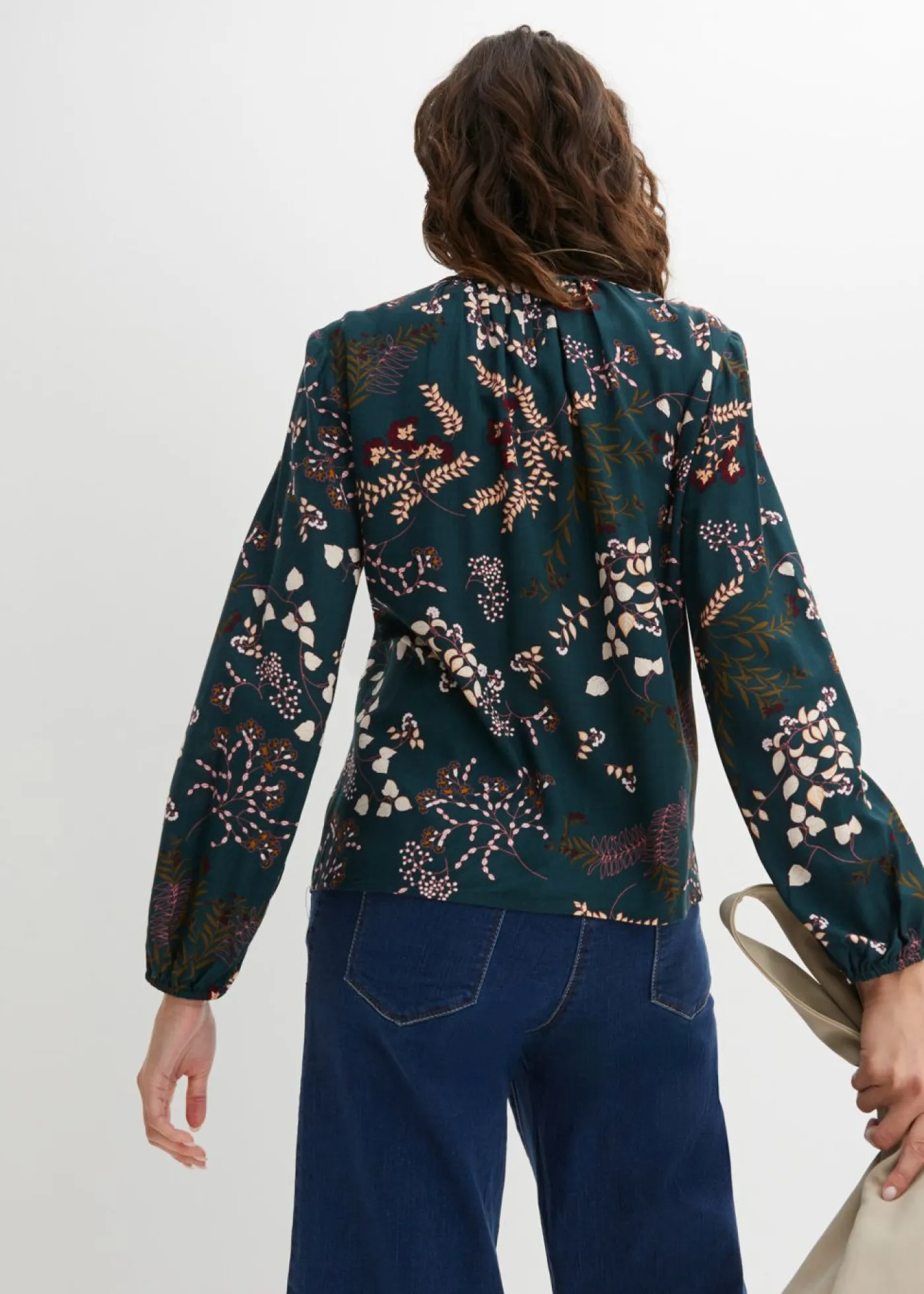 bonprix bonprix Camisas Y Blusas>Blusa de viscosa sostenible verde intenso con flores