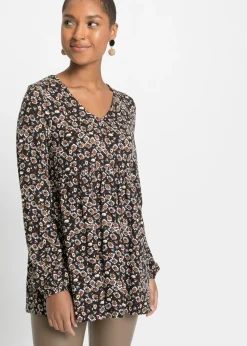 bonprix bonprix Camisetas>Blusa de viscosa sostenible negro/óxido/azul marino/blanco lana de flores