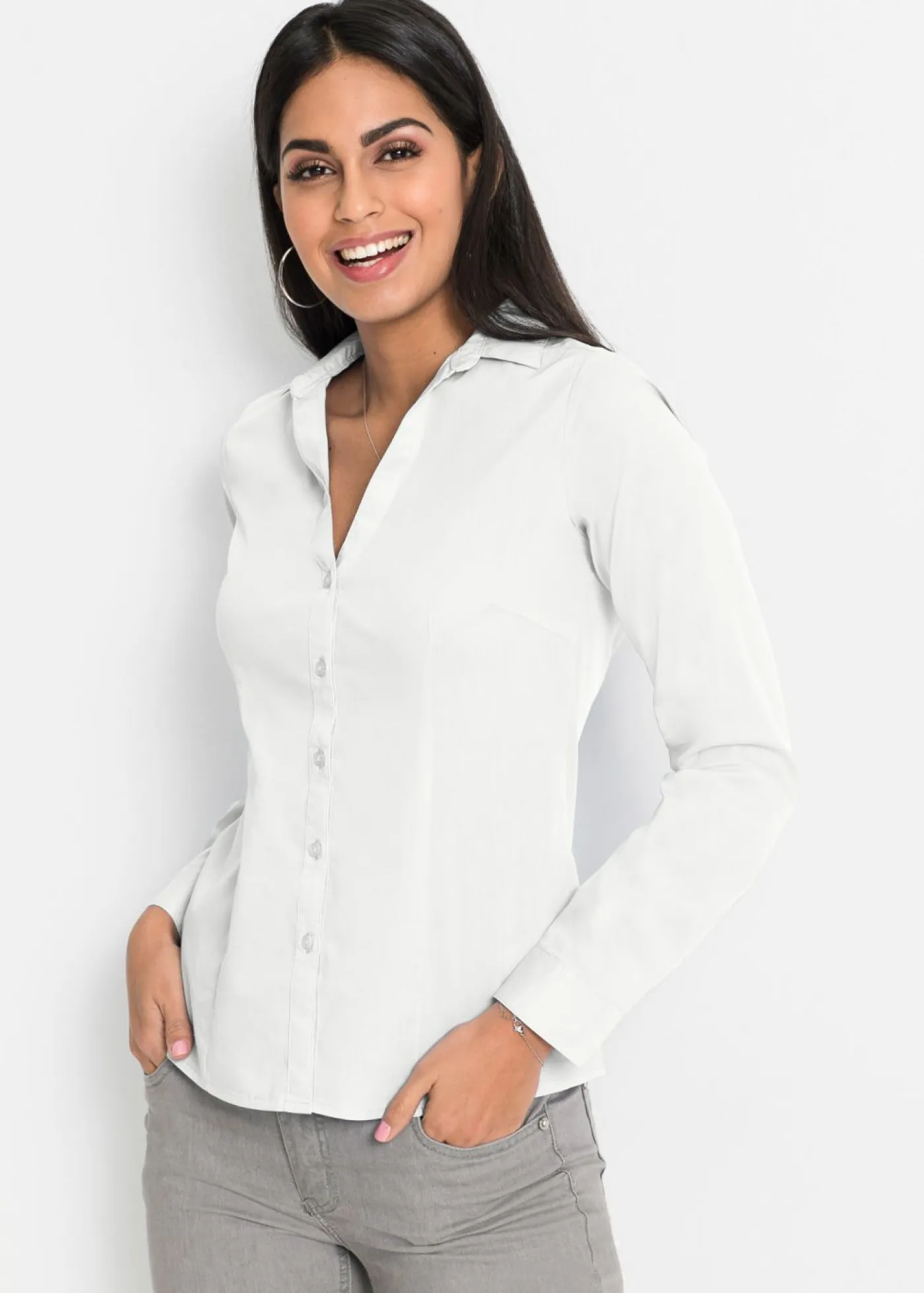bonprix bonprix Camisas Y Blusas>Blusa elástica Blanco lana