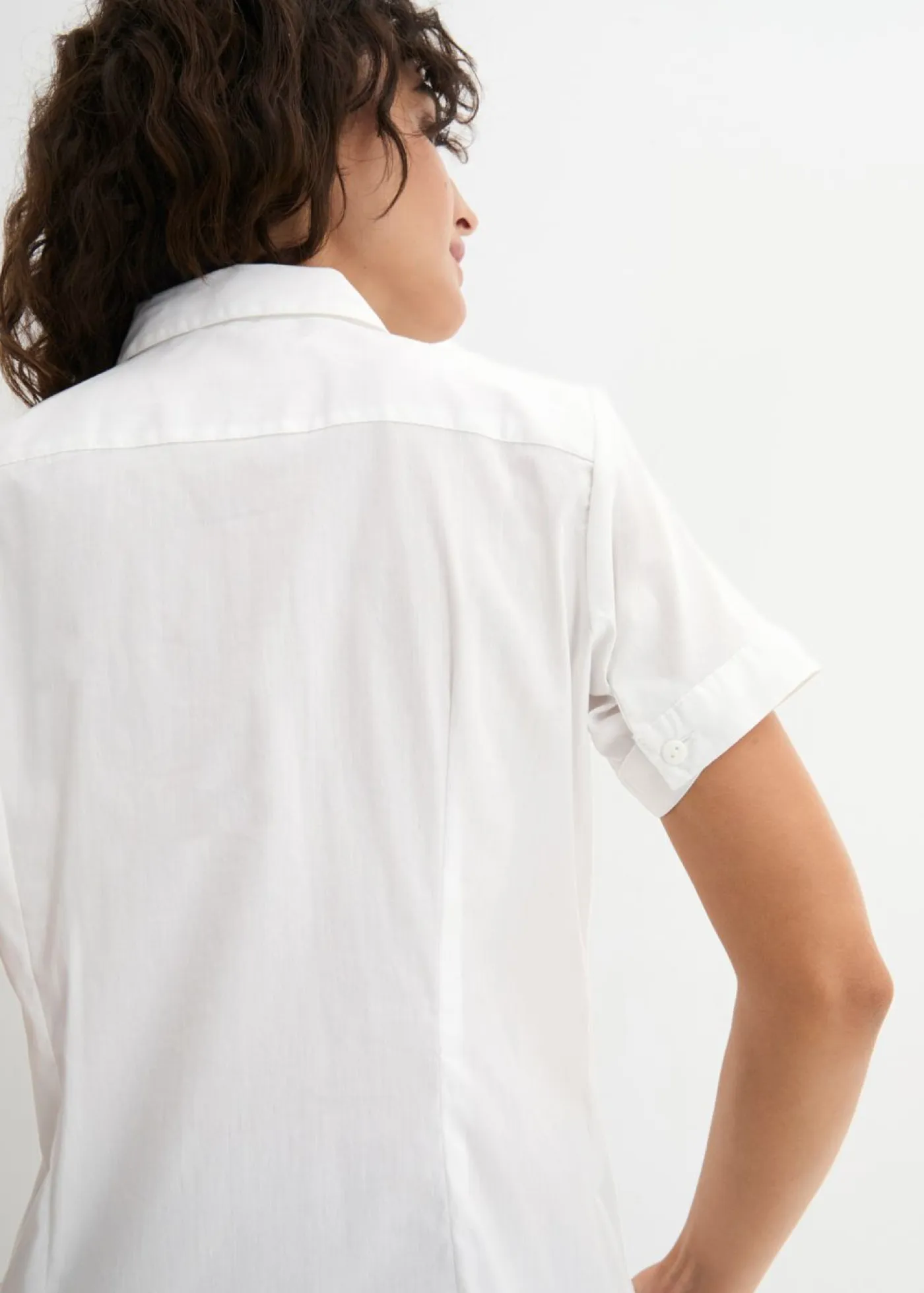 bonprix bonprix Camisas Y Blusas|Novedades>Blusa elástica de manga corta de mezcla de algodón Blanco
