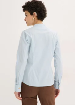 Mujer bonprix bonprix Blusa elástica de popelín con cuello chimenea y ligera transparencia