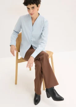 Mujer bonprix bonprix Blusa elástica de popelín con cuello chimenea y ligera transparencia