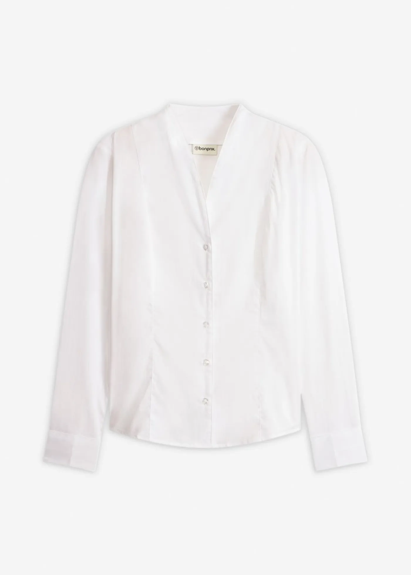 bonprix bonprix Camisas Y Blusas>Blusa elástica de popelín con cuello chimenea y ligera transparencia Blanco