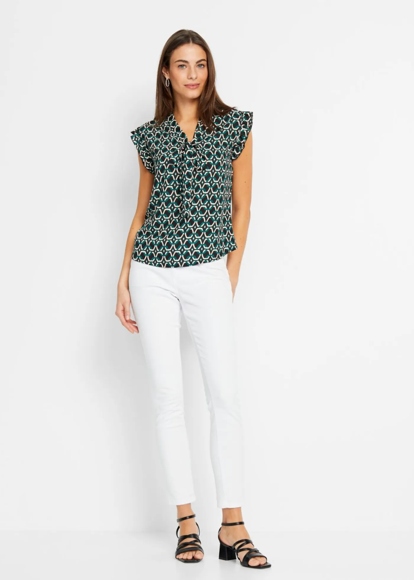 bonprix bonprix Camisas Y Blusas|Camisetas>Blusa estampada Negro-azul petróleo con estampado gráfico