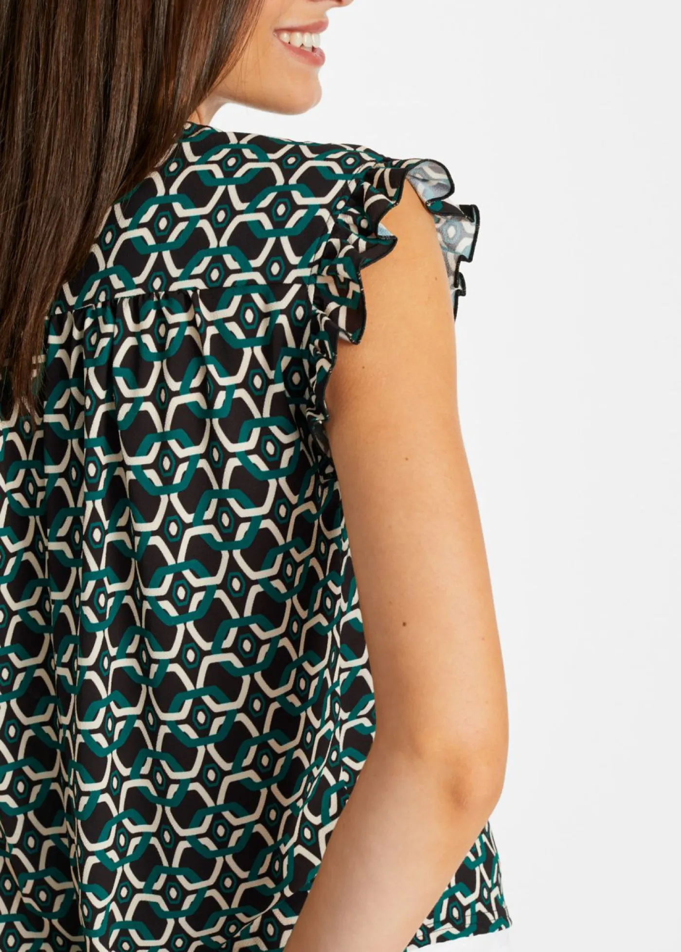 bonprix bonprix Camisas Y Blusas|Camisetas>Blusa estampada Negro-azul petróleo con estampado gráfico