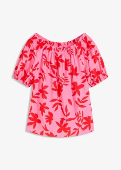 Mujer bonprix bonprix Blusa estampada de mezcla de viscosa fina con escote bañera