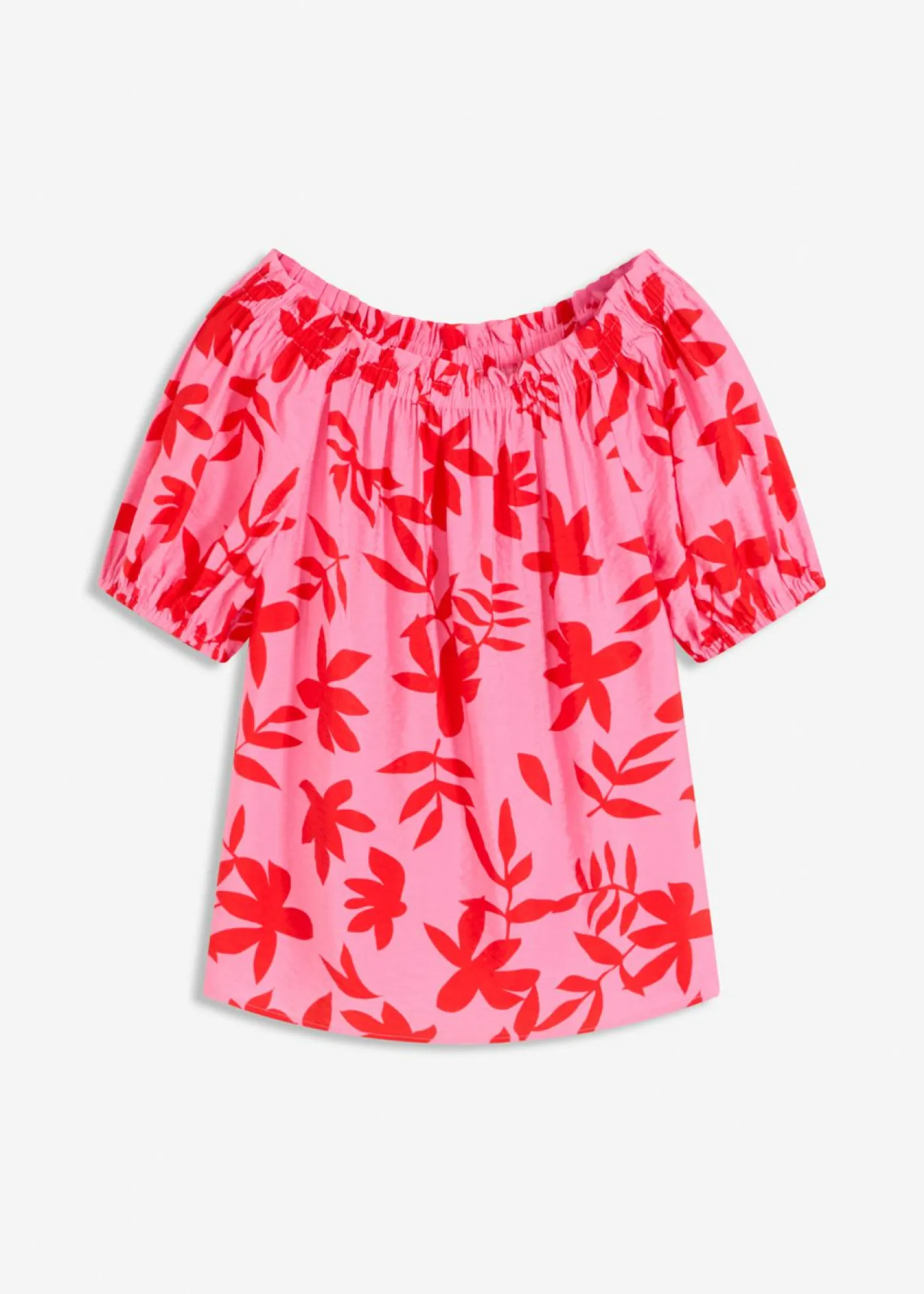 Mujer bonprix bonprix Blusa estampada de mezcla de viscosa fina con escote bañera