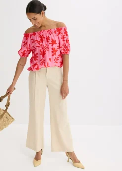 Mujer bonprix bonprix Blusa estampada de mezcla de viscosa fina con escote bañera