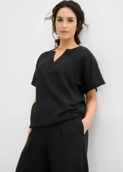 bonprix bonprix Camisas Y Blusas>Blusa holgada con dobladillo elástico Negro