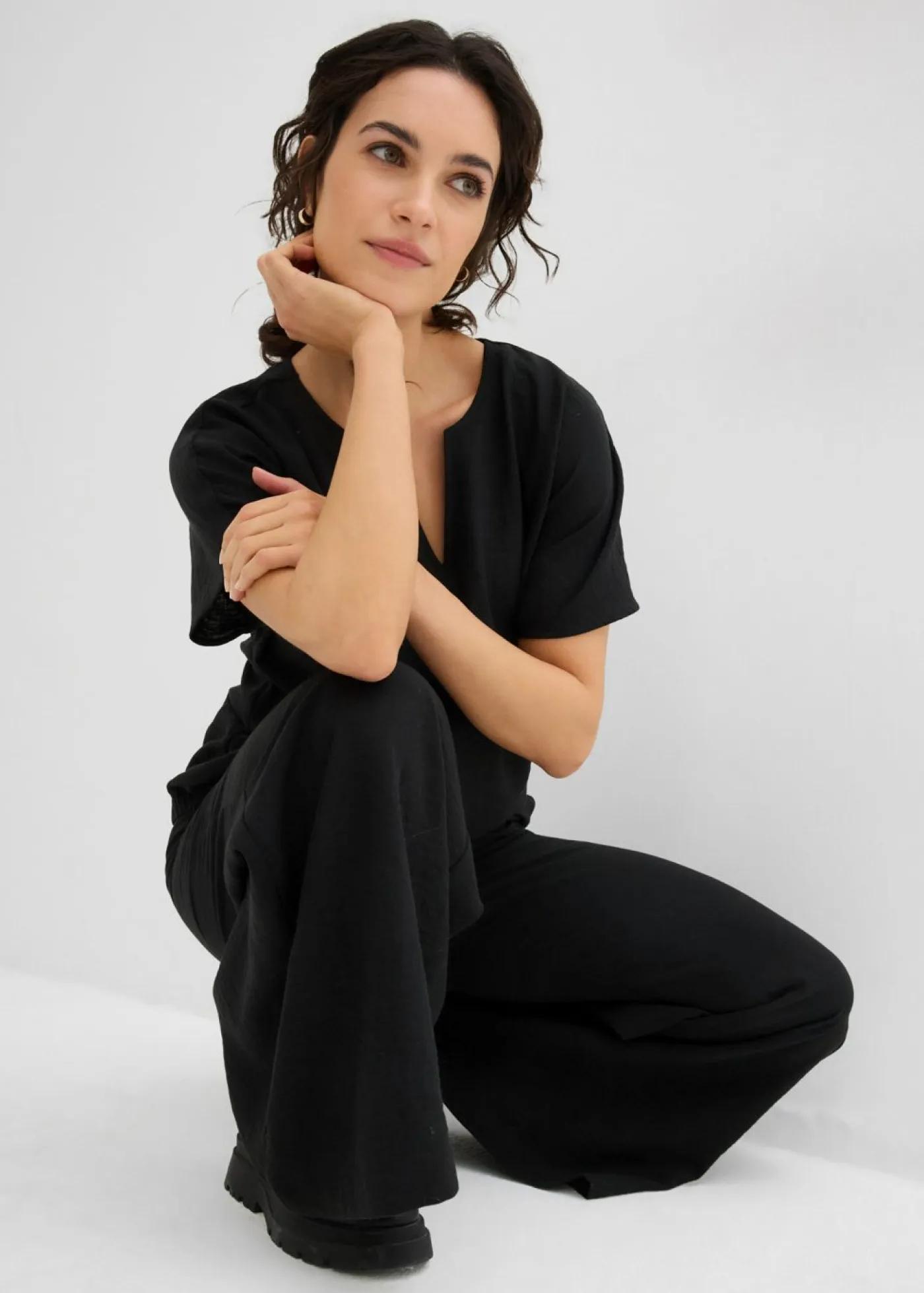 bonprix bonprix Camisas Y Blusas>Blusa holgada con dobladillo elástico Negro