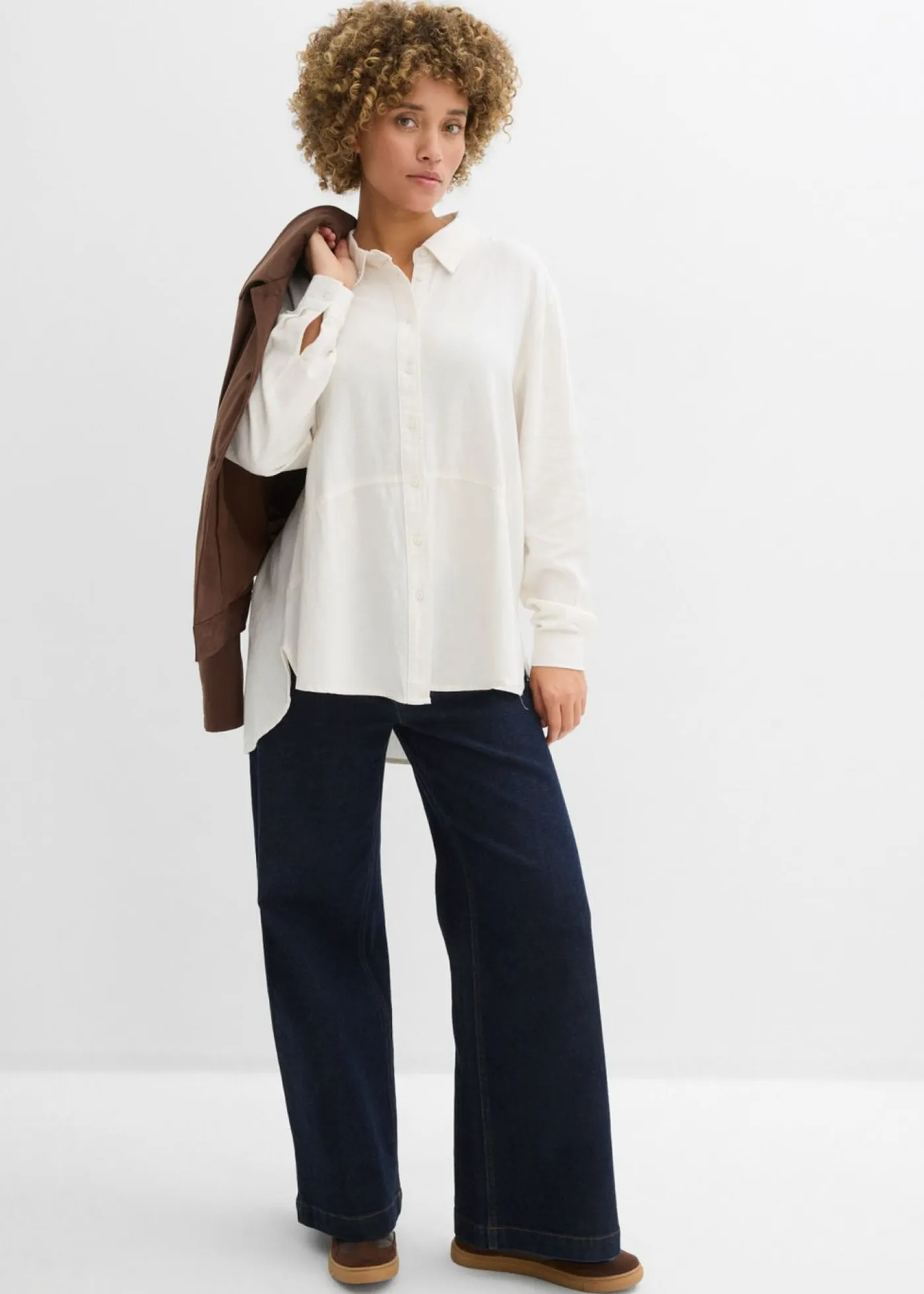 bonprix bonprix Camisas Y Blusas|Novedades>Blusa holgada de mezcla de lino Blanco lana