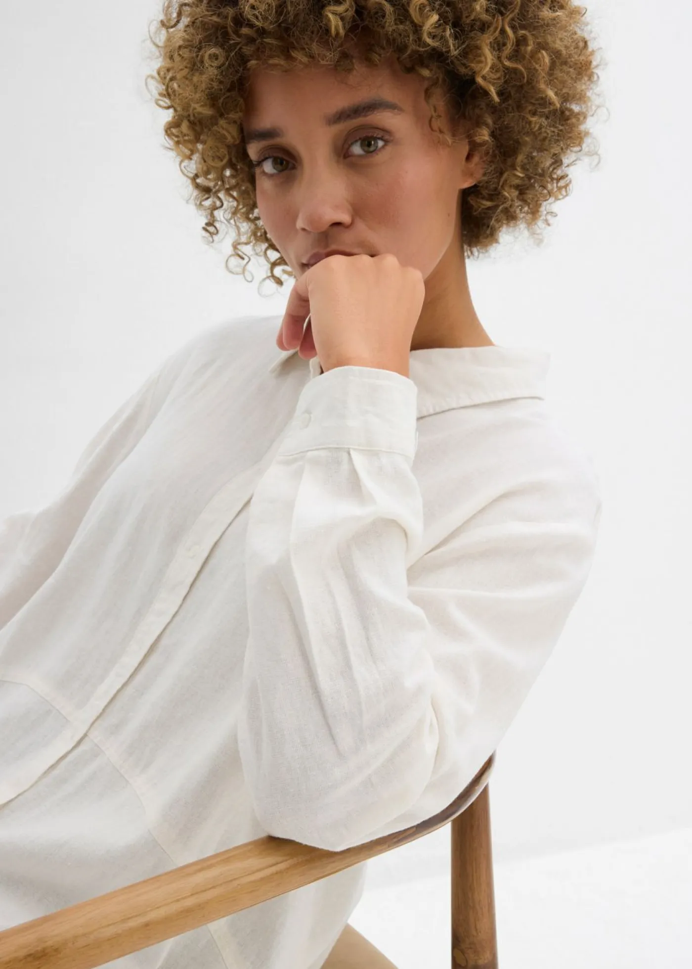 bonprix bonprix Camisas Y Blusas|Novedades>Blusa holgada de mezcla de lino Blanco lana