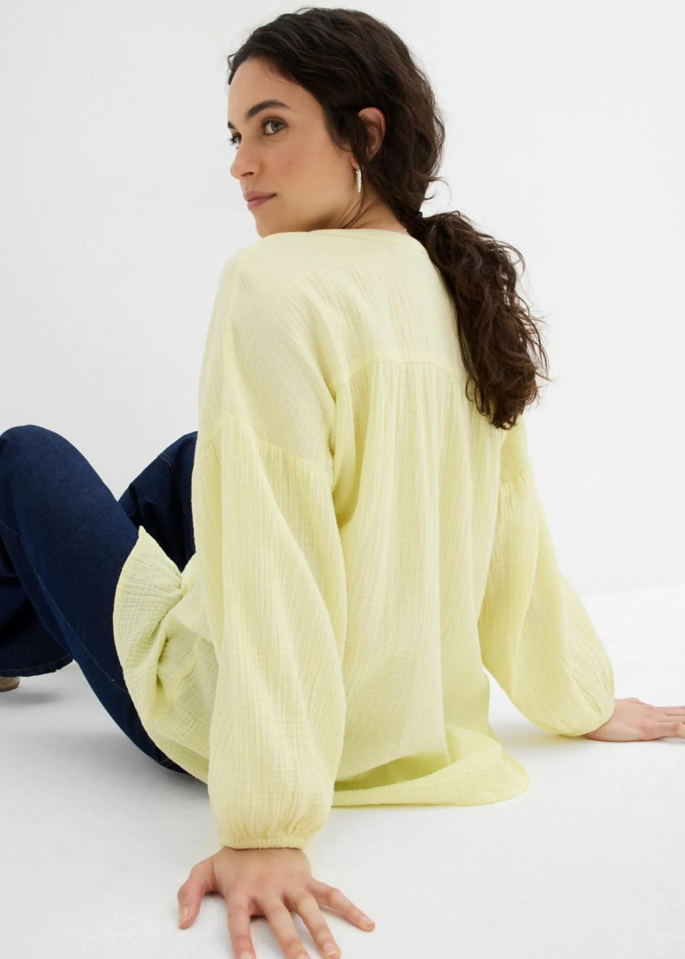 bonprix bonprix Camisas Y Blusas>Blusa holgada de muselina amarillo limón