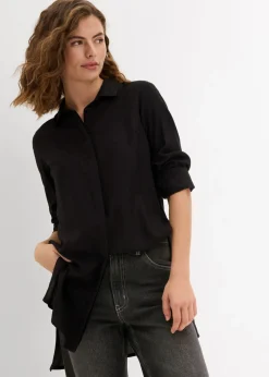 bonprix bonprix Camisas Y Blusas>Blusa larga con abertura de viscosa fluida Negro