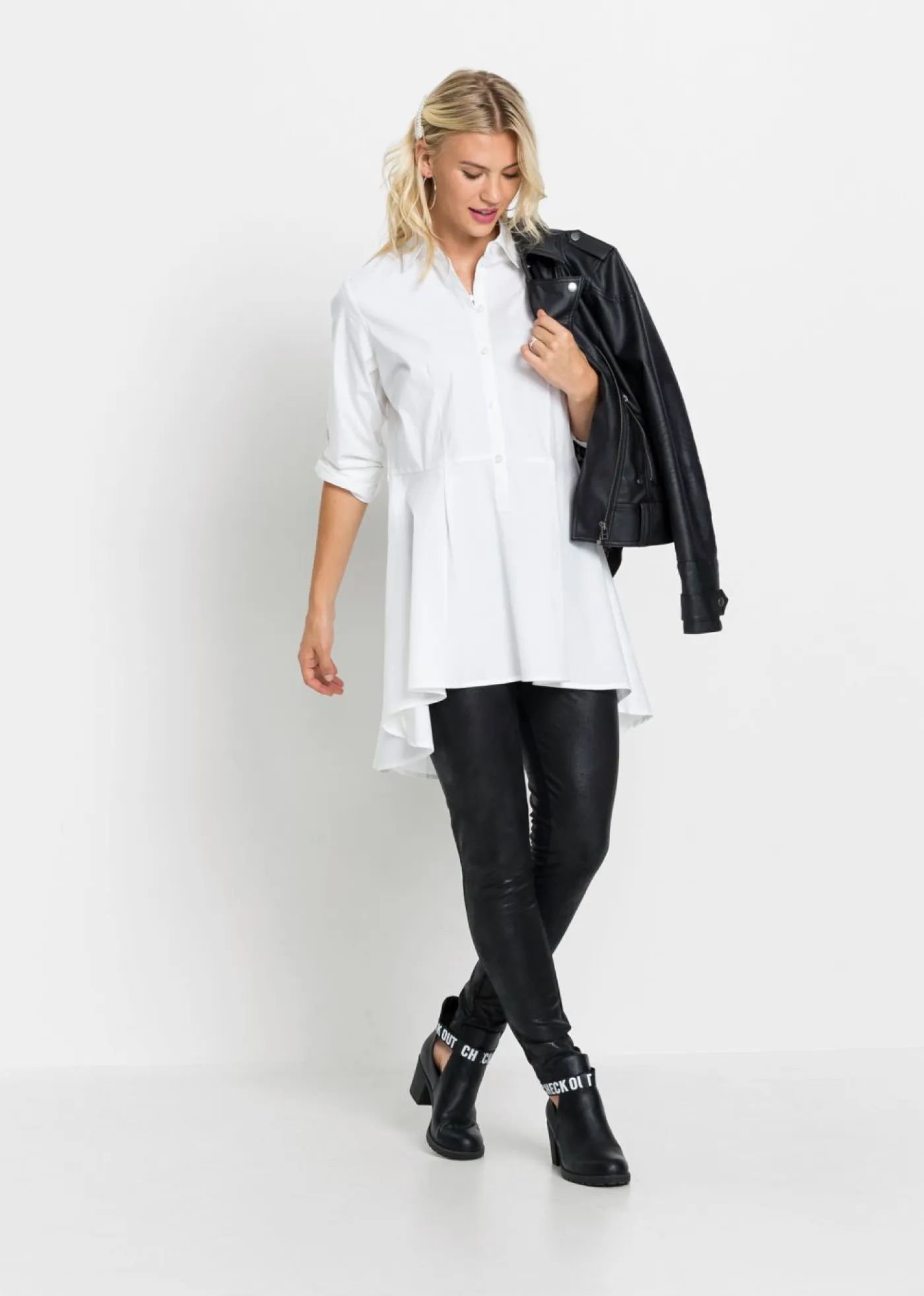 bonprix bonprix Camisas Y Blusas>Blusa larga con volante Blanco