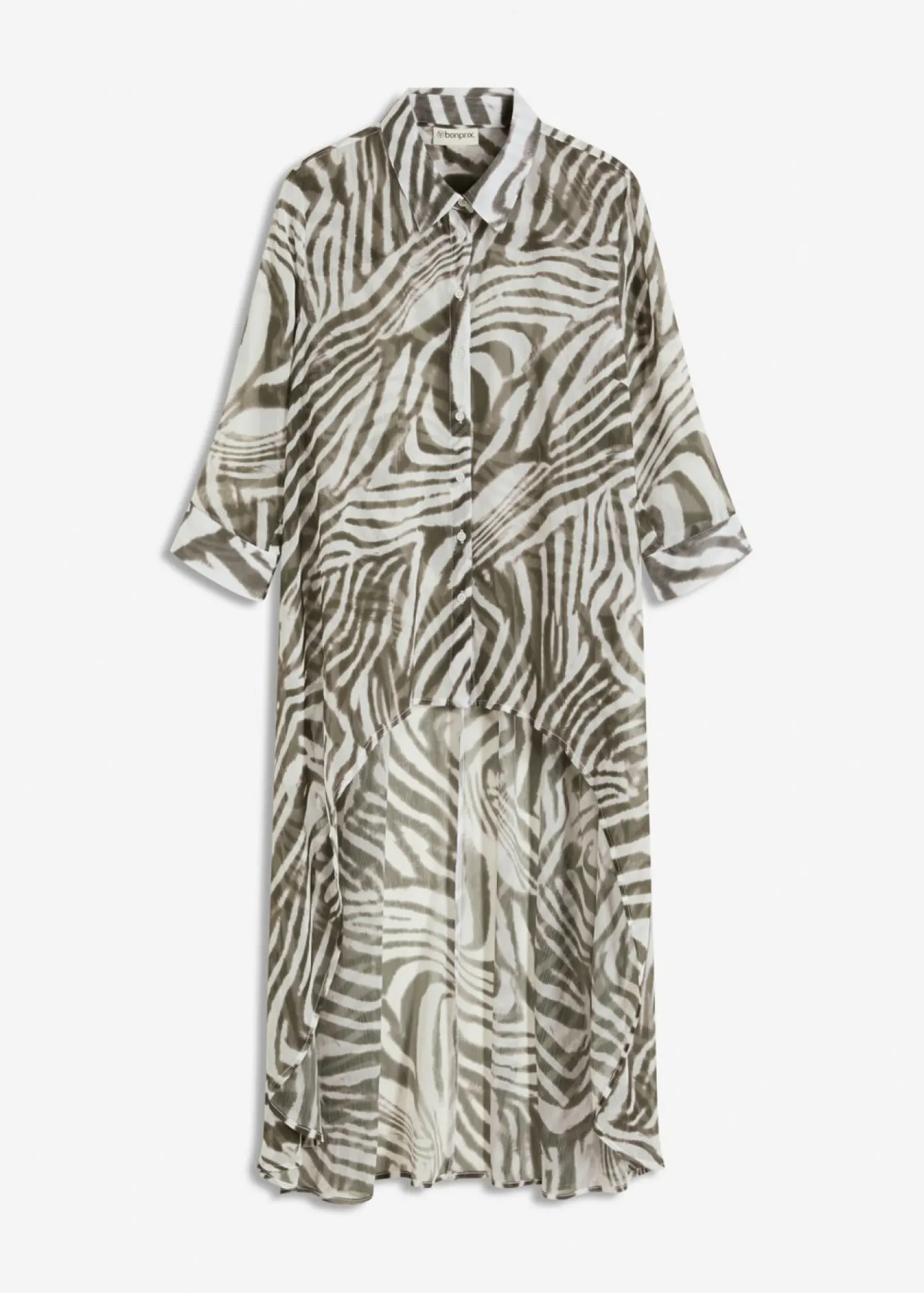 bonprix bonprix Camisas Y Blusas>Blusa larga de gasa estampado cebra crudo/verde oliva oscuro