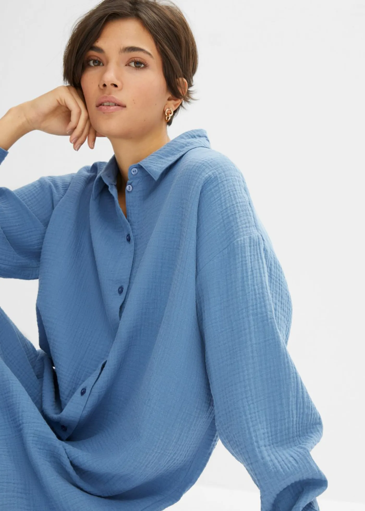 bonprix bonprix Camisas Y Blusas|Novedades>Blusa larga de muselina con corte holgado Denim