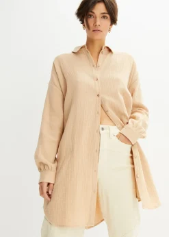 bonprix bonprix Camisas Y Blusas|Novedades>Blusa larga de muselina con corte holgado Café con leche