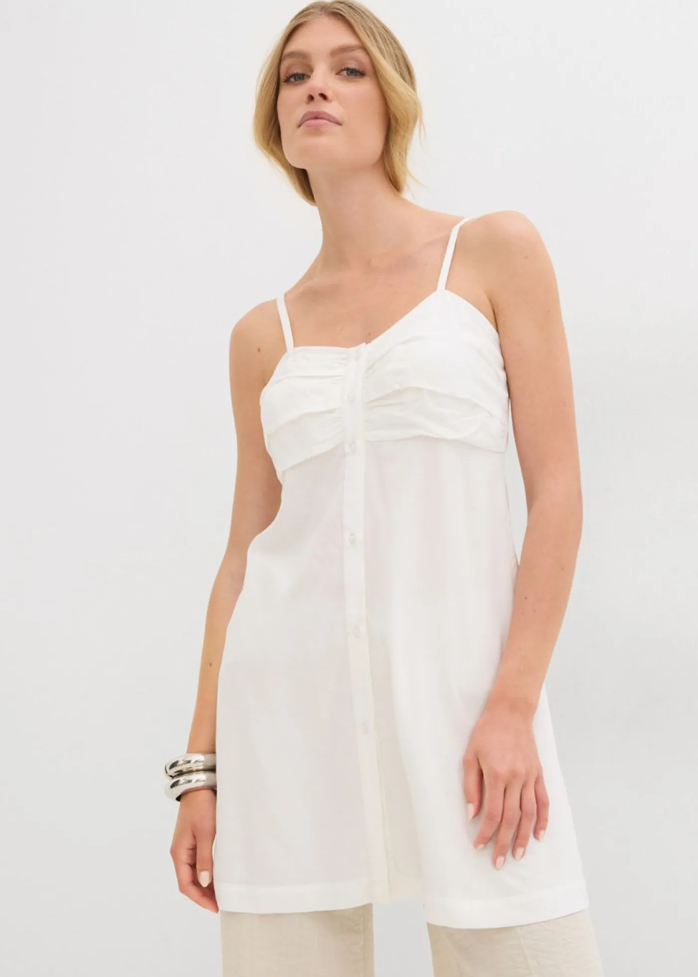 bonprix bonprix Camisas Y Blusas>Blusa larga de viscosa fluida Blanco lana