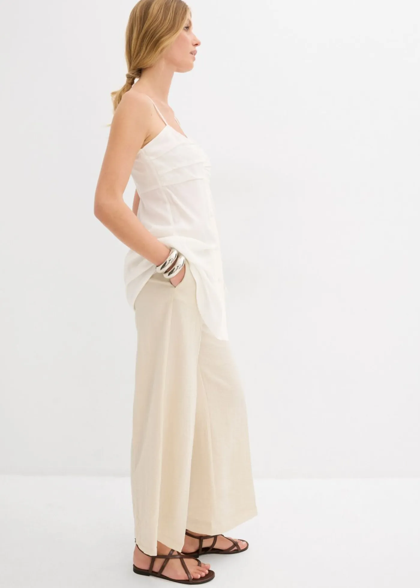 bonprix bonprix Camisas Y Blusas>Blusa larga de viscosa fluida Blanco lana