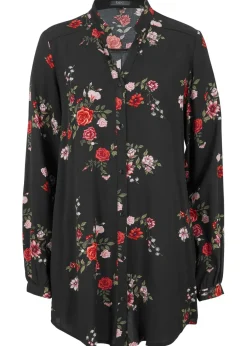 bonprix bonprix Camisas Y Blusas>Blusa larga de viscosa fluida Negro con flores
