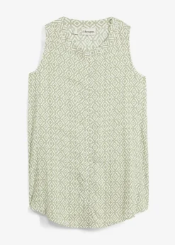 bonprix bonprix Conjuntos De Ropa|Camisas Y Blusas>Blusa larga de viscosa suave Verde alga/blanco lana estampado