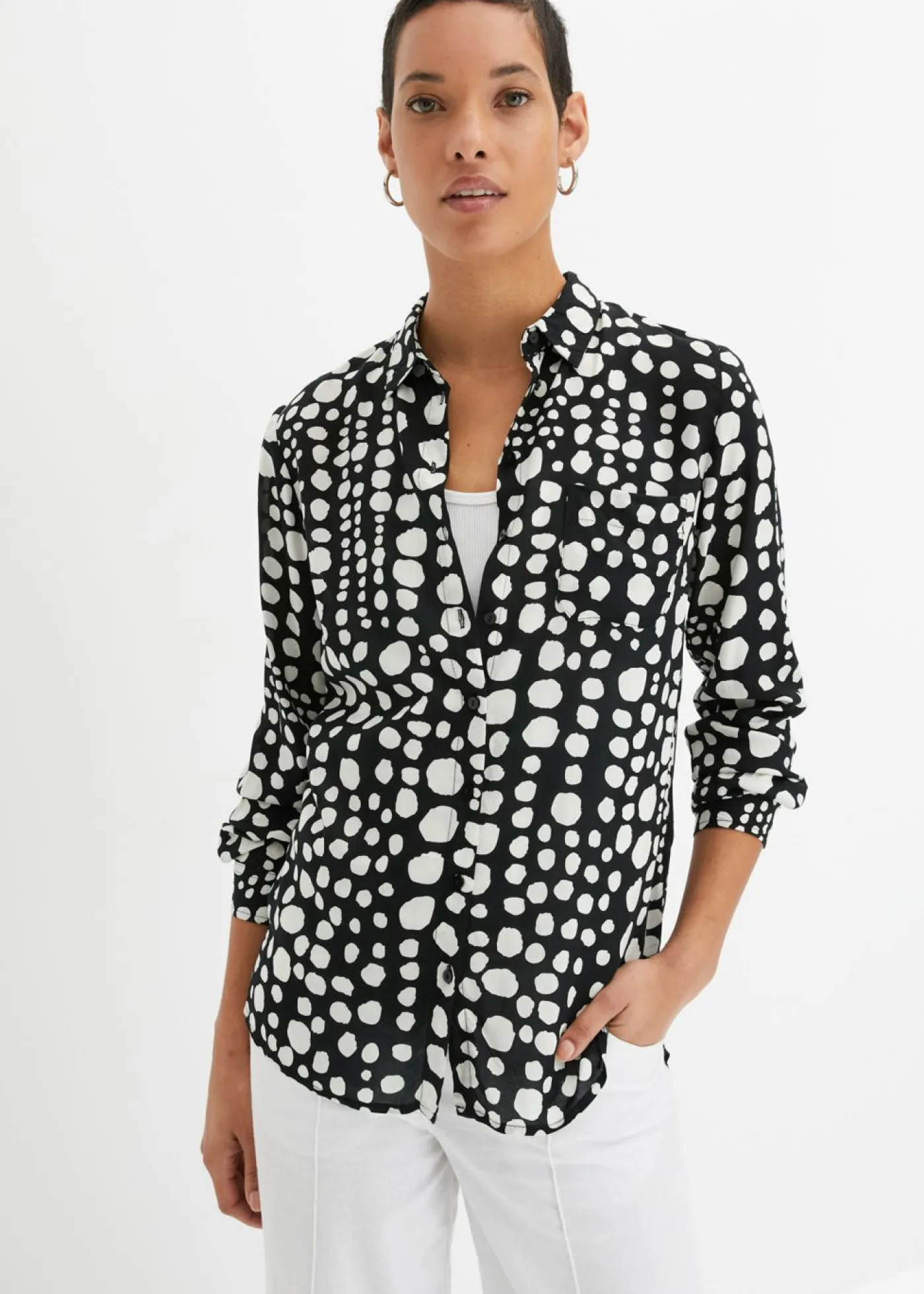 bonprix bonprix Camisas Y Blusas>Blusa larga estampada de viscosa fluida negro / crema suave topos