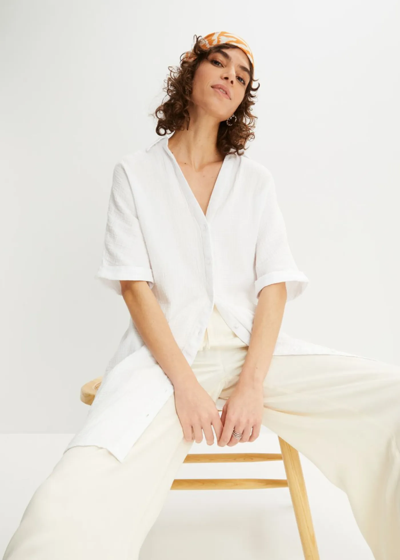 bonprix bonprix Camisas Y Blusas|Novedades>Blusa larga holgada de muselina suave Blanco