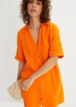 bonprix bonprix Camisas Y Blusas|Novedades>Blusa larga holgada de muselina suave Naranja calabaza