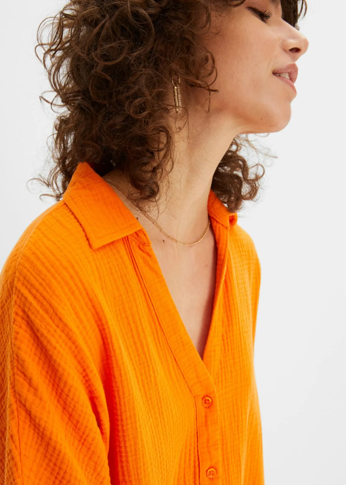 bonprix bonprix Camisas Y Blusas|Novedades>Blusa larga holgada de muselina suave Naranja calabaza