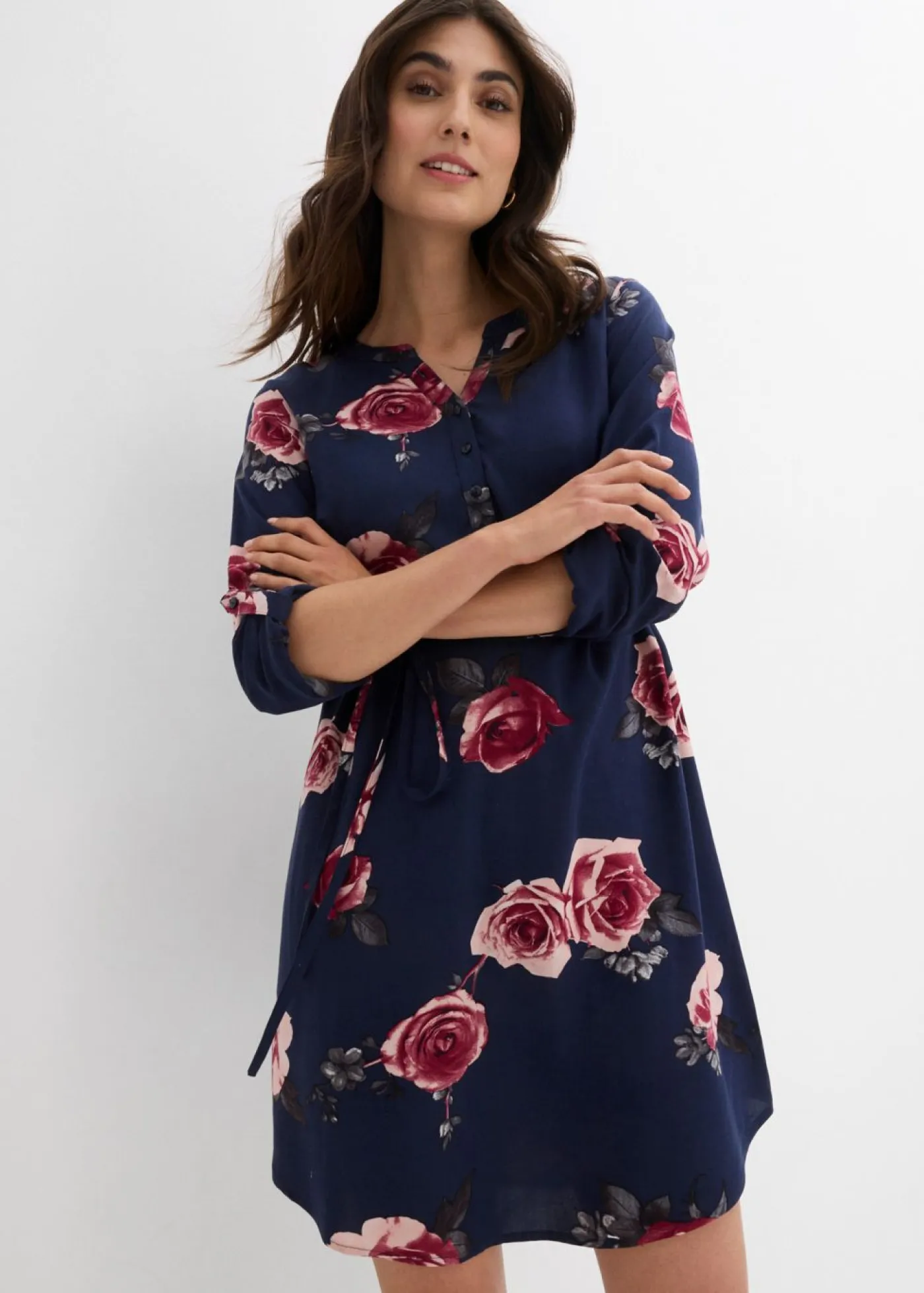 bonprix bonprix Premamá>Blusa larga premamá/de lactancia azul marino con flores