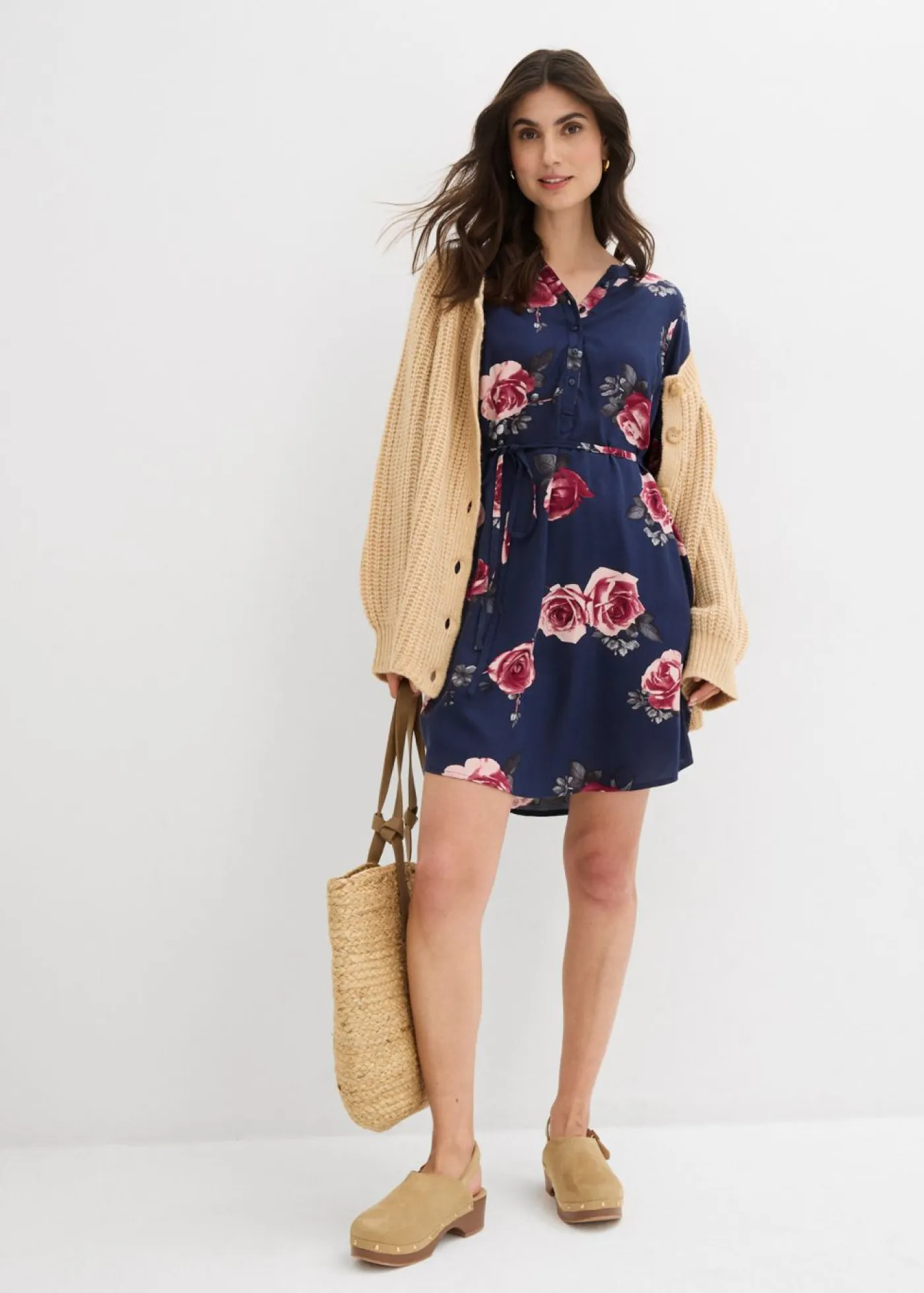 bonprix bonprix Premamá>Blusa larga premamá/de lactancia azul marino con flores